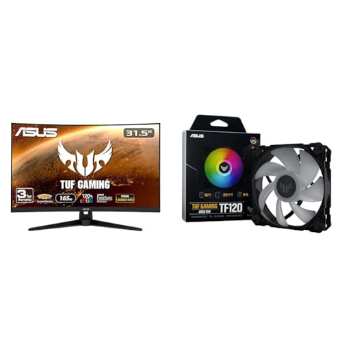 ASUS 31.5" 1440P 165Hz 1ms Curved Gaming Monitor, RGB Chassis Fan - TUF Gaming VG32VQ1B, TF120 ARGB