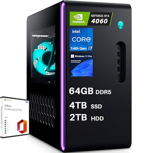 Alienware Aurora R16 2024 Gaming Desktop PC Computer, Intel i7-14700F(20-core, Up to 5.4 GHz), GeForce RTX 4060, 64GB DDR5, 4TB SSD, 2TB HDD, Wi-Fi 6E, Win11 Pro & Microsoft Office Lifetime License