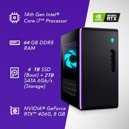Alienware Aurora R16 2024 Gaming Desktop PC Computer, Intel i7-14700F(20-core, Up to 5.4 GHz), GeForce RTX 4060, 64GB DDR5, 4TB SSD, 2TB HDD, Wi-Fi 6E, Win11 Pro & Microsoft Office Lifetime License