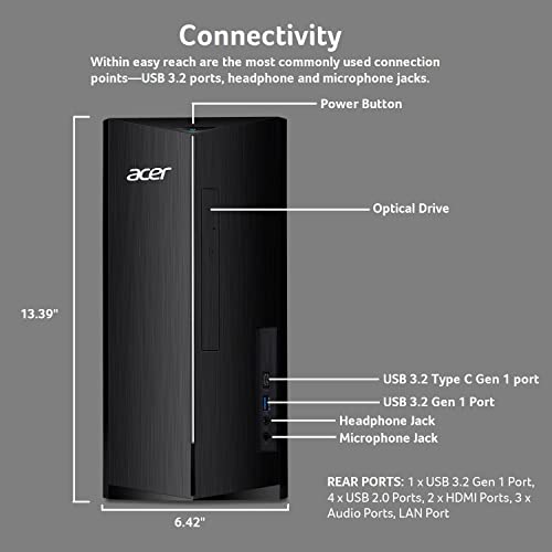 acer Newest Aspire TC-1760-UA92 Desktop, 12th Gen Intel Core i5-12400 6-Core(Up to 4.4GHz), 32GB DDR4 Ram, 1TB SSD, 8X DVD, Intel Wireless Wi-Fi 6 AX201,Bluetooth, Windows 11 Home+JVQ MP