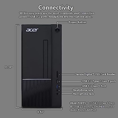 acer Aspire i5 Home & Business Tower Desktop Computer, 13th Gen Intel Core i5-13400(Beat Intel i7-1255U), 64GB RAM, 2TB SSD + 2TB HDD, Wi-Fi 6, HDMI, Wired Keyboard and Mouse, Windows 11 Home, Black