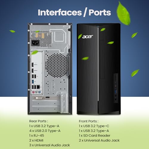 acer Aspire i5 Business Tower Desktop Computer, 13th Gen Intel Core i5-13400(Beat Intel i7-1255U), 64GB RAM, 2TB SSD + 2TB HDD, Wi-Fi 6, HDMI, Wired Keyboard and Mouse, Windows 11 Pro, Black