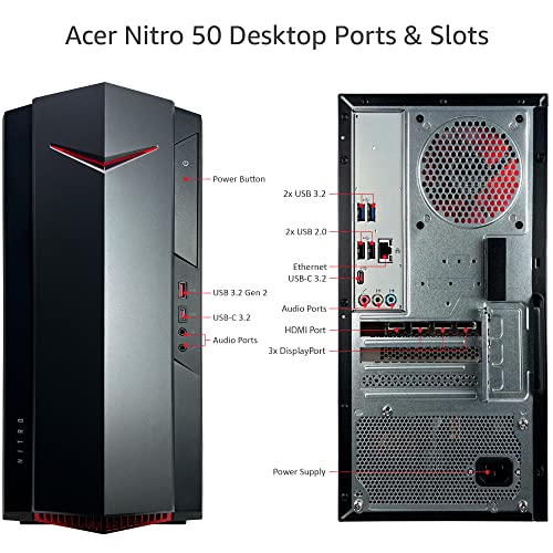 acer Nitro 50 N50 Gaming Desktop Computer - 12th Gen Intel Core i9-12900K 16-Core up to 5.2 GHz CPU, 16GB RAM, 2TB NVMe M.2 SSD, GeForce RTX 3060Ti 8GB GDDR6 GPU, Intel Wi-Fi 6, Windows 11 Pro