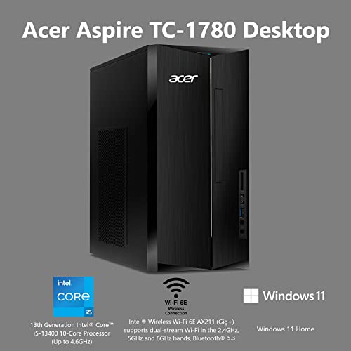 acer Aspire TC-1780-UA92 Desktop | 13th Gen Intel Core i5-13400 Processor | 8GB 3200MHz DDR4 | 512GB & 23.8” Full HD 1920 x 1080 IPS Zero Frame Home Office Computer Monitor - 178° Wide View Angle