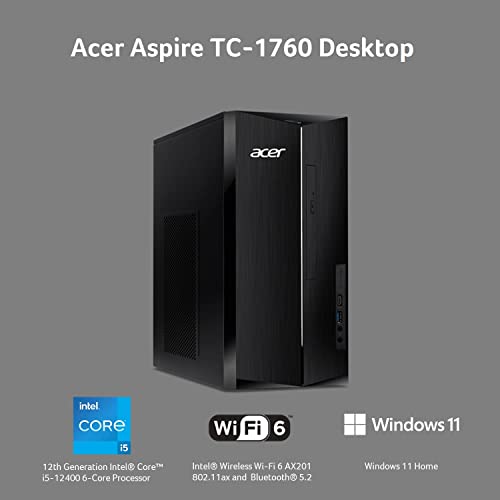 acer 2023 Aspire TC-1760 Desktop PC Intel 12th Gen 6-Core i5-12400 32GB RAM 1TB PCIe SSD 2TB HDD NVIDIA RTX 3060 12GB GDDR6 HDMI DP DVI-D USB-C WIFI AC BT RJ-45 Windows 11 Pro w/RE USB Drive