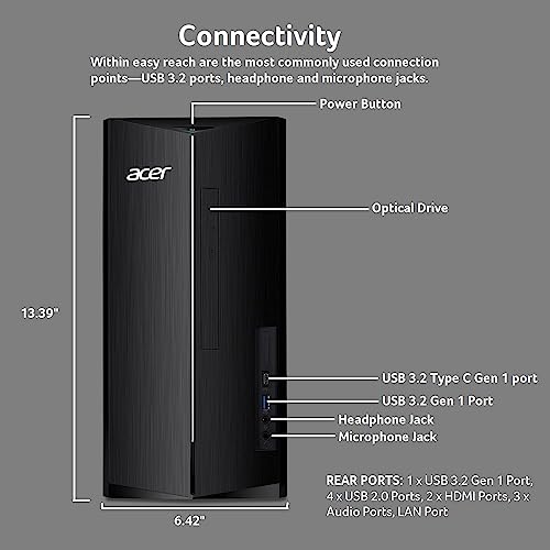 acer 2023 Aspire TC-1760 Desktop PC Intel 12th Gen 6-Core i5-12400 32GB RAM 1TB PCIe SSD 2TB HDD NVIDIA RTX 3060 12GB GDDR6 HDMI DP DVI-D USB-C WIFI AC BT RJ-45 Windows 11 Pro w/RE USB Drive