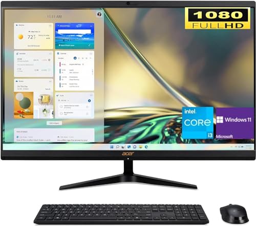 acer Aspire C24 Computer, 23.8" FHD All in One Desktop, Intel 6-Core i3-1215U Processor, 16GB RAM 1TB SSD, Bluetooth 5.2, Wi-Fi 6, Wireless Keyboard & Mouse,Windows 11 Home, Black