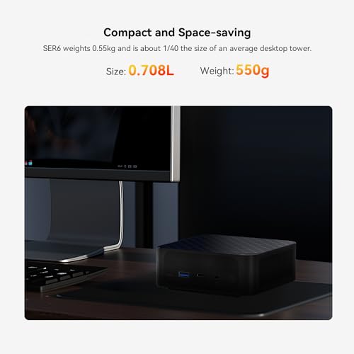 Beelink SER6 Gaming Mini PC, Ryzen 9 6900HX (up to 4.9GHz) Mini Computer, AMD Radeon 680M, 16GB DDR5 RAM + 500GB PCIe4.0x4 SSD, 4K Triple Displays, HDMI, DP, USB4, WiFi 6