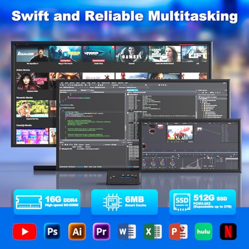 Mini Desktop PC, N100 Mini Desktop Computer NUC with Triple 4K Display, Dual Gigabit Ethernet, 16GB RAM, 512GB SSD, Wi-Fi 6, Bluetooth 5.2,Mini Computers PC for Business, Designers, Home Theater