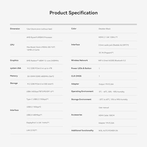 Beelink SER6 Gaming Mini PC, Ryzen 9 6900HX (up to 4.9GHz) Mini Computer, AMD Radeon 680M, 16GB DDR5 RAM + 500GB PCIe4.0x4 SSD, 4K Triple Displays, HDMI, DP, USB4, WiFi 6