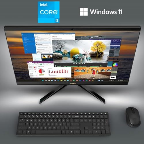 acer Aspire C24 Computer, 23.8" FHD All in One Desktop, Intel 6-Core i3-1215U Processor, 16GB RAM 1TB SSD, Bluetooth 5.2, Wi-Fi 6, Wireless Keyboard & Mouse,Windows 11 Home, Black