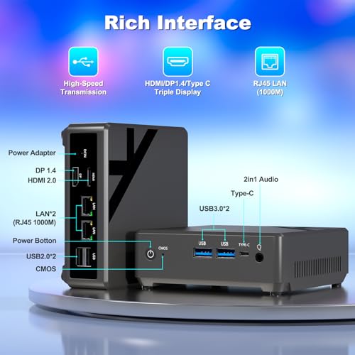 Mini Desktop PC, N100 Mini Desktop Computer NUC with Triple 4K Display, Dual Gigabit Ethernet, 16GB RAM, 512GB SSD, Wi-Fi 6, Bluetooth 5.2,Mini Computers PC for Business, Designers, Home Theater