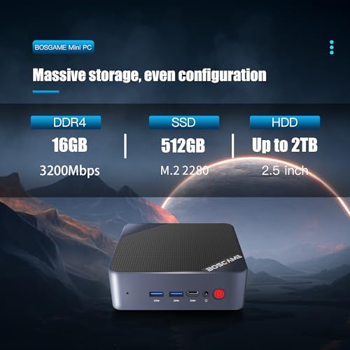 BOSGAME B95 Mini PC Intel 12th Gen N95 (up to 3.4GHz) Mini Desktop Computers Windows 11 Pro 16GB RAM 512GB M.2 SSD, Micro PC Support 4K UHD Dual HDMI & Type-C, Dual WiFi 5, BT 4.2