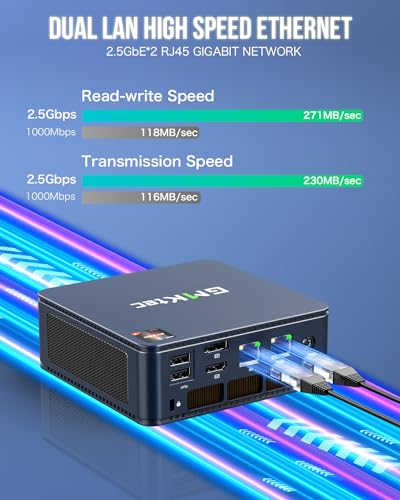 GMKtec Mini PC 5700U, M5 Pro Dual LAN 2.5G Desktop Computer Windows 11 Pro, AMD Ryzen 7 5700U (8C/16T 4.30Ghz), 32G DDR4 RAM + 1TB Hard Drive PCle SSD, WiFi 6E, USB3.2, USB-C, BT 5.2, DP, HDMI