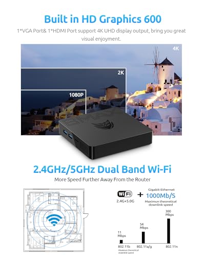 Bmax B1 Pro Mini PC Intel N4000(up to 2.6GHz) 8GB LPDDR4/128GB eMMC Micro Computer WiFi5 HDMI/VGA 4K HD 2.4GHz/5GHz Dual WiFi BT4.2 Mini Computer