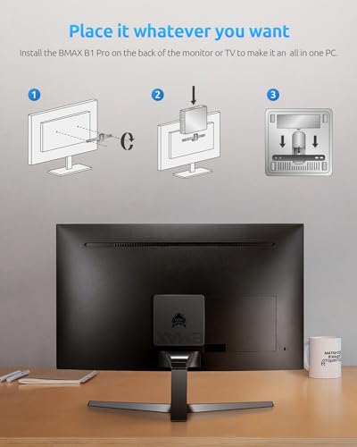 Bmax B1 Pro Mini PC Intel N4000(up to 2.6GHz) 8GB LPDDR4/128GB eMMC Micro Computer WiFi5 HDMI/VGA 4K HD 2.4GHz/5GHz Dual WiFi BT4.2 Mini Computer