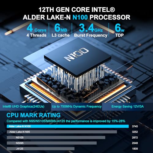 Mini PC, 12th Gen Alder Lake N100 (up to 3.4 GHz)- Stick Mini Computer, 12GB RAM 512GB SSD Small Desktop Pc, with 4K Dual Screen Display/USB3.2x3/WiFi 6/BT5.2/RJ45, Suitable for home/office/school