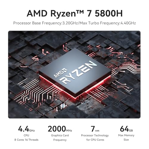 Beelink SER5 Mini PC,AMD Ryzen 7 5800H PRO(8C/16T,up to 4.4GHz),Mini Computer with 16GB DDR4 RAM/500GB M.2 2280 SSD,Micro PC Support 4K FPS,WiFi6/BT5.2/USB3.2/Home/Office/Game