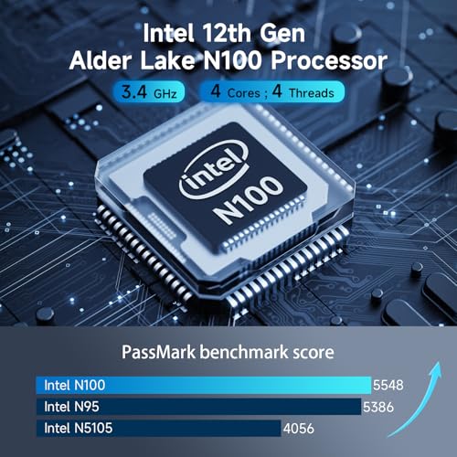 Bmax B4 Plus Mini PC, Intel N100(up to 3.4GHz), 16G DDR4/512GB SSD, Win-11 Pro, Type-C/HDMI Mini Desktop Computer, WiFi5 4K/60Hz Triple-Display BT4.2 Mini Computer for Business Home Office