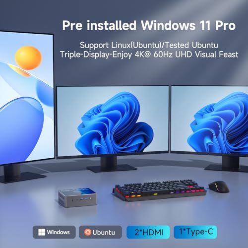 Bmax B4 Plus Mini PC, Intel N100(up to 3.4GHz), 16G DDR4/512GB SSD, Win-11 Pro, Type-C/HDMI Mini Desktop Computer, WiFi5 4K/60Hz Triple-Display BT4.2 Mini Computer for Business Home Office