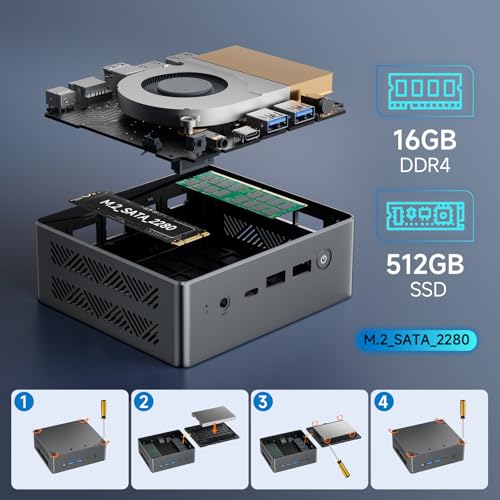 Bmax B4 Plus Mini PC, Intel N100(up to 3.4GHz), 16G DDR4/512GB SSD, Win-11 Pro, Type-C/HDMI Mini Desktop Computer, WiFi5 4K/60Hz Triple-Display BT4.2 Mini Computer for Business Home Office
