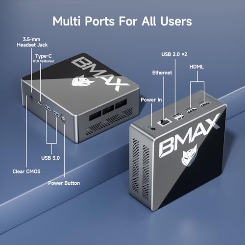 Bmax B4 Plus Mini PC, Intel N100(up to 3.4GHz), 16G DDR4/512GB SSD, Win-11 Pro, Type-C/HDMI Mini Desktop Computer, WiFi5 4K/60Hz Triple-Display BT4.2 Mini Computer for Business Home Office