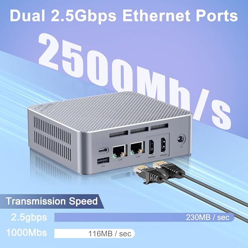 Beelink Mini PC, EQ12 16GB DDR5 500GB SSD, Intel Alder Lake-N100 (up to 3.4GHz), 2.5G Dual LAN Mini Computer Supports WiFi6, BT5.2, USB3.2, 4K@60Hz Triple Display, Home-Server/Network Firewall