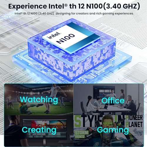 Mini Pc Desktop Computers Windows 11 Pro,12th N100 (3.40 GHz) 16GB DDR4 500GB SSD Micro Pc,4K Three-Monitor Display with 4 USB3.2, BT4.2,WiFi 5 Gigabit Ethernet Computer Tower for Home Office Gaming