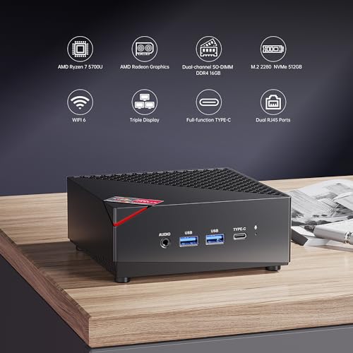 ACEMAGICIAN Mini PC AMD Ryzen 7 5700U, Dual Channel Mini Gaming PC 16GB DDR4 512GB SSD, Mini Computers Micro Desktop PC Support Windows 11/4K Triple Display/WiFi6/BT5.2/Gaming/Office/Home