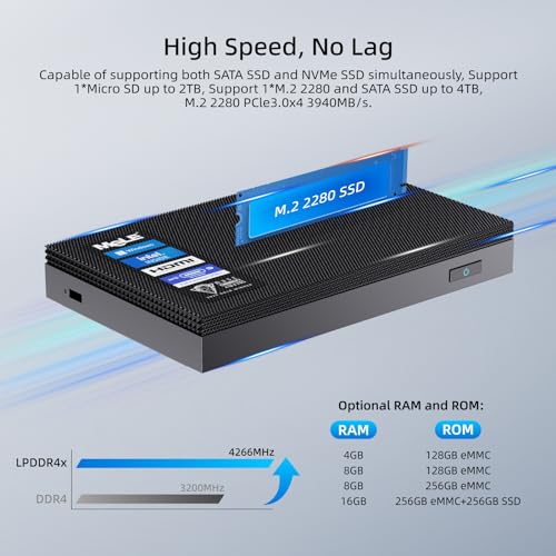 MeLE Mini PC Quieter 4C - 12th Gen N100, Fanless PC, 16GB RAM, 512GB ROM, Windows 11 Pro, 2.4/5G Wi-Fi, Full-Functional USB-C, 4K Triple Display Desktop PC on Home, Office, Education, Astrophotography