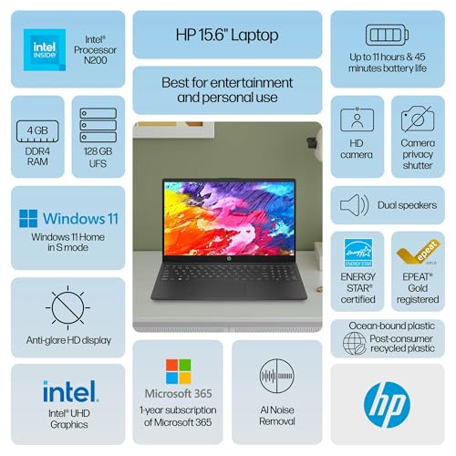 HP 15.6" HD Laptop with 16GB RAM & Office 365
