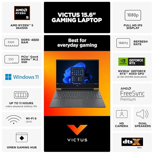 HP Victus Gaming Laptop, 15.6" FHD, RTX 4050