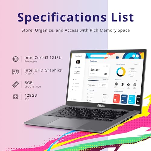 ASUS Chromebook Plus CX34 14" FHD Laptop, Intel Core i3 1215U, 8GB RAM, 128GB SSD