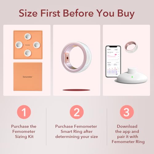 femometer Ring for Fertility and Ovulation Tracking, Wearable Finger Temperature Monitoring Sensor with App Auto-Sync, Period and Sleep Analysis, Rechargeable Design, Waterproof, Size 7