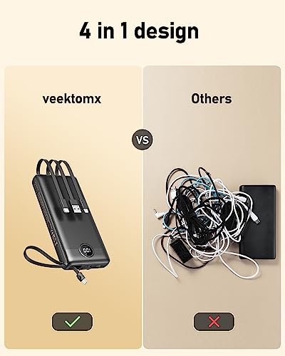 VEEKTOMX 20000mAh Power Bank with Built-in Cables