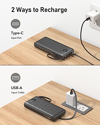 VEEKTOMX 20000mAh Power Bank with Built-in Cables