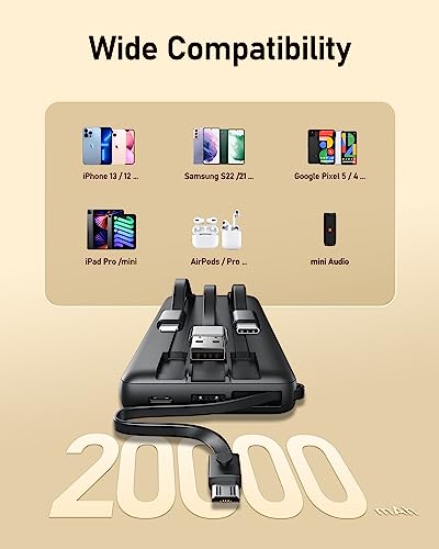 VEEKTOMX 20000mAh Power Bank with Built-in Cables