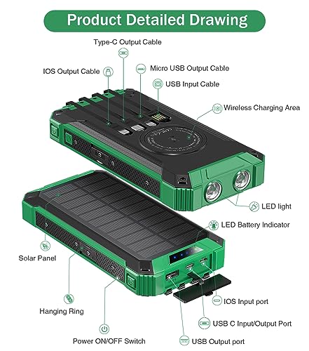 GOODaaa 36000mAh Wireless Power Bank with Cables