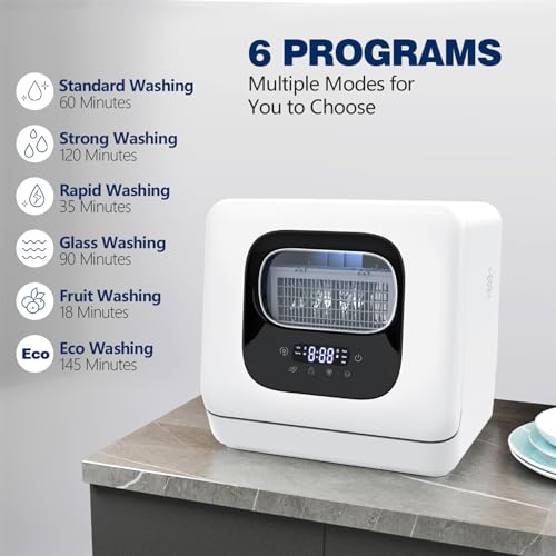 Portable Dishwasher Countertop with 6 Washing Modes