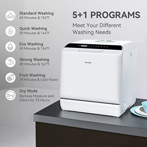 Hermitlux Countertop Portable Dishwasher with 5 Washing Programs