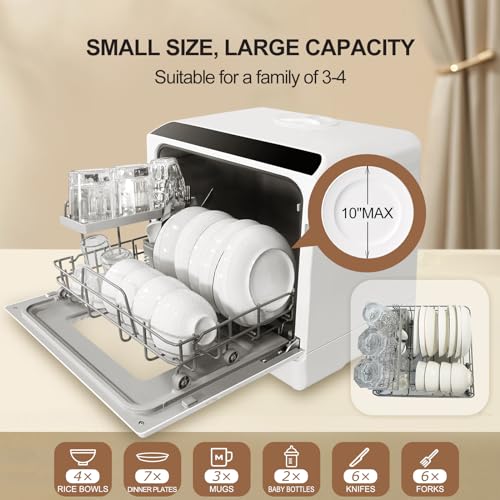 Portable Countertop Dishwasher with 5 Washing Programs & Tank