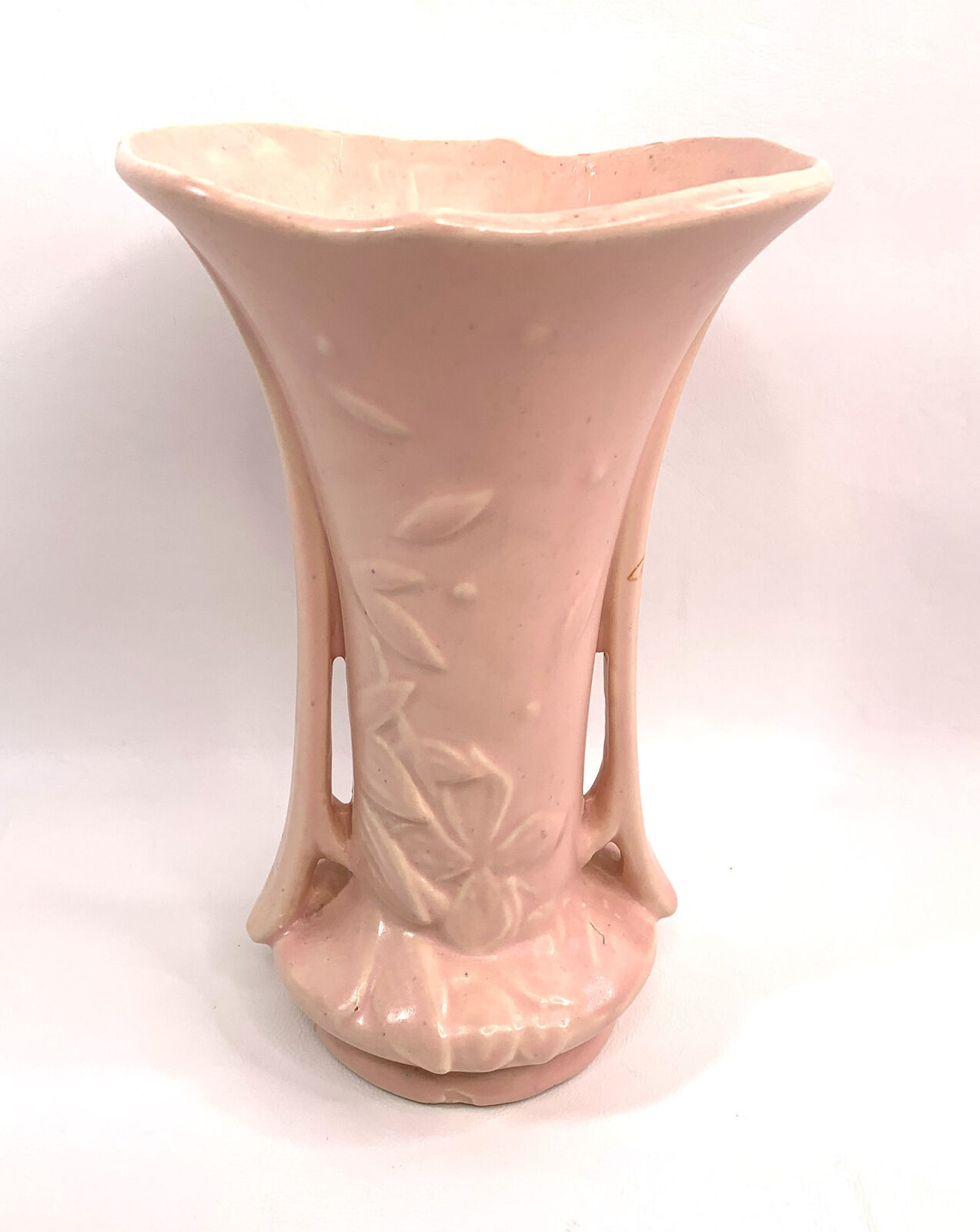 Antique Nelson McCoy Pottery Flower Pattern Vase Pink