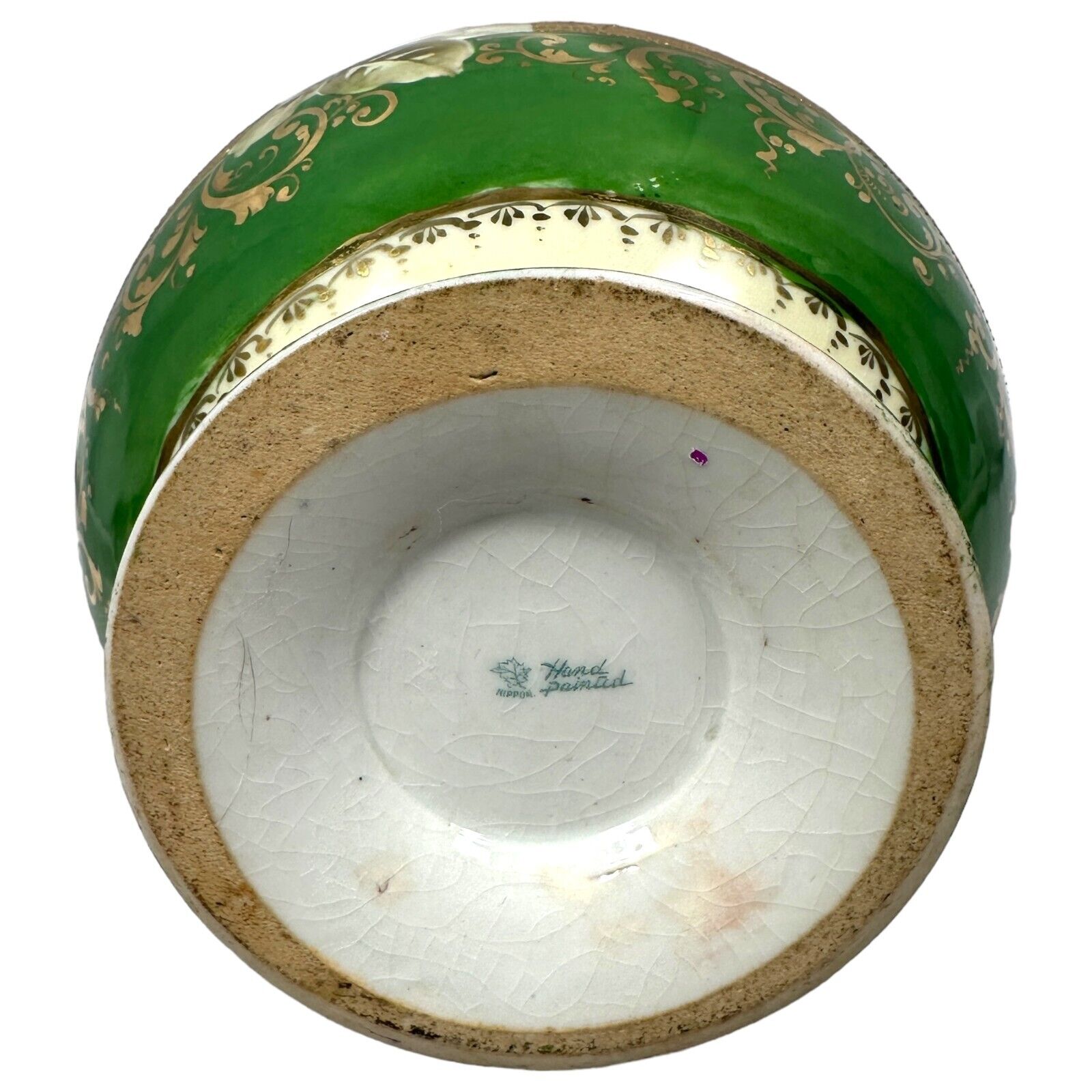Nippon Hand Painted Vase with Gold Beaded Floral