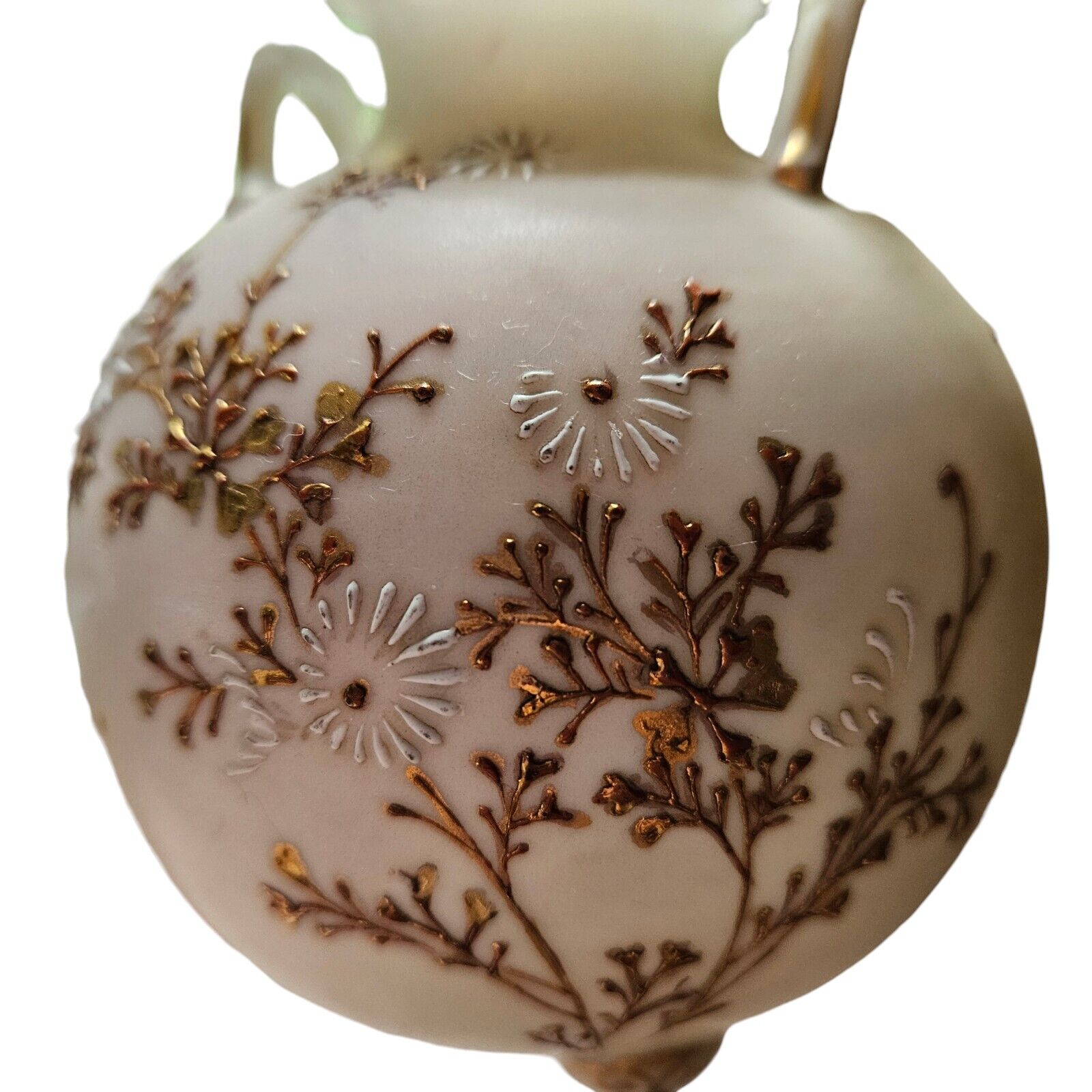 Enameled Satin Glass Antique Vase, 1800's Heavy Gold