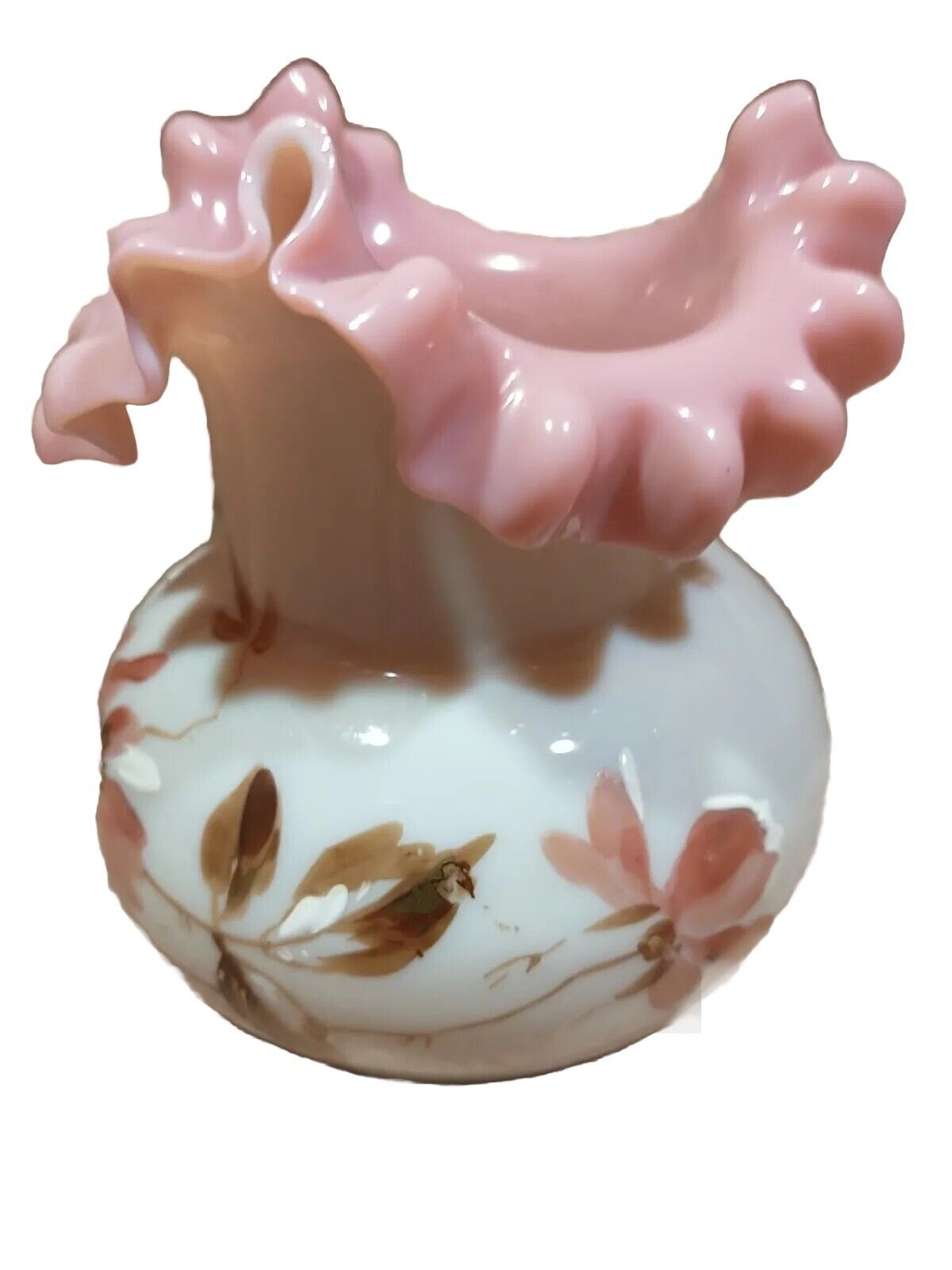 Victorian Bristol Hand-Painted Ruffled Vase 1800's Decoration Gilded