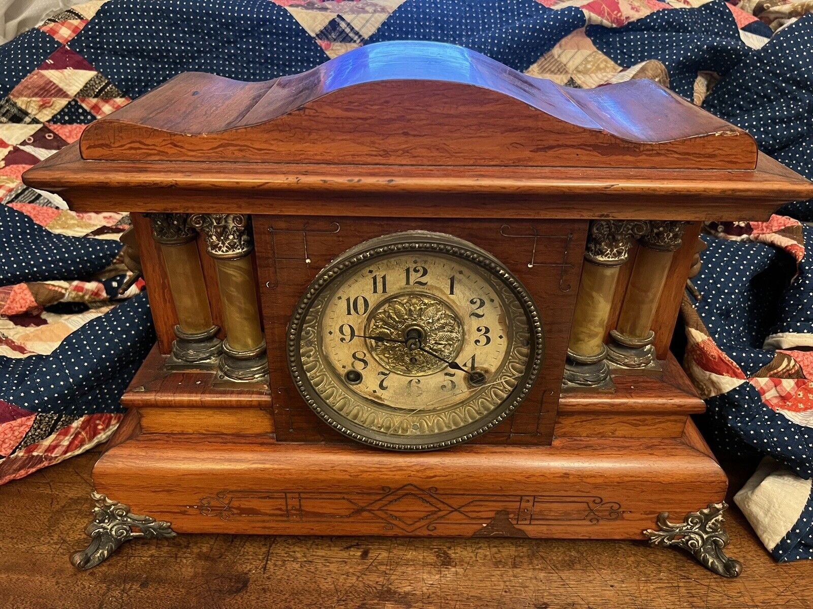 Antique Seth Thomas Adamantine Mantle Clock with Lions Heads