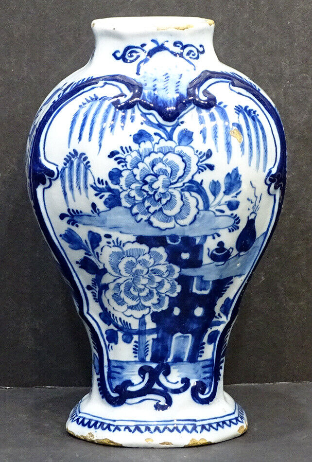 1700's Antique Delft Blue White Hand Painted Vase