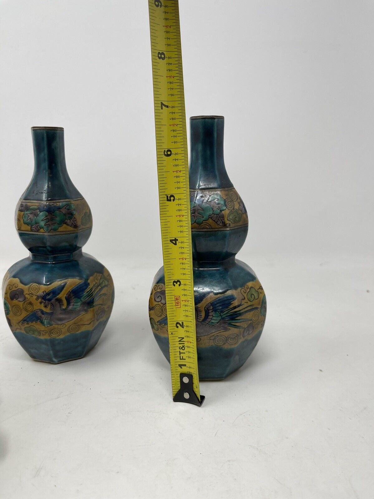 1800's Kutani Japanese Matching Vases with Dark Florals