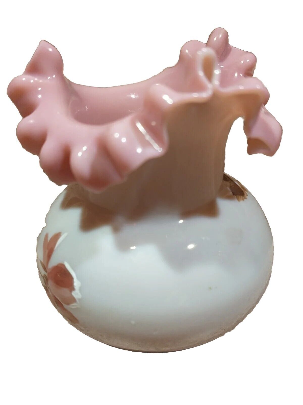 Victorian Bristol Hand-Painted Ruffled Vase 1800's Decoration Gilded