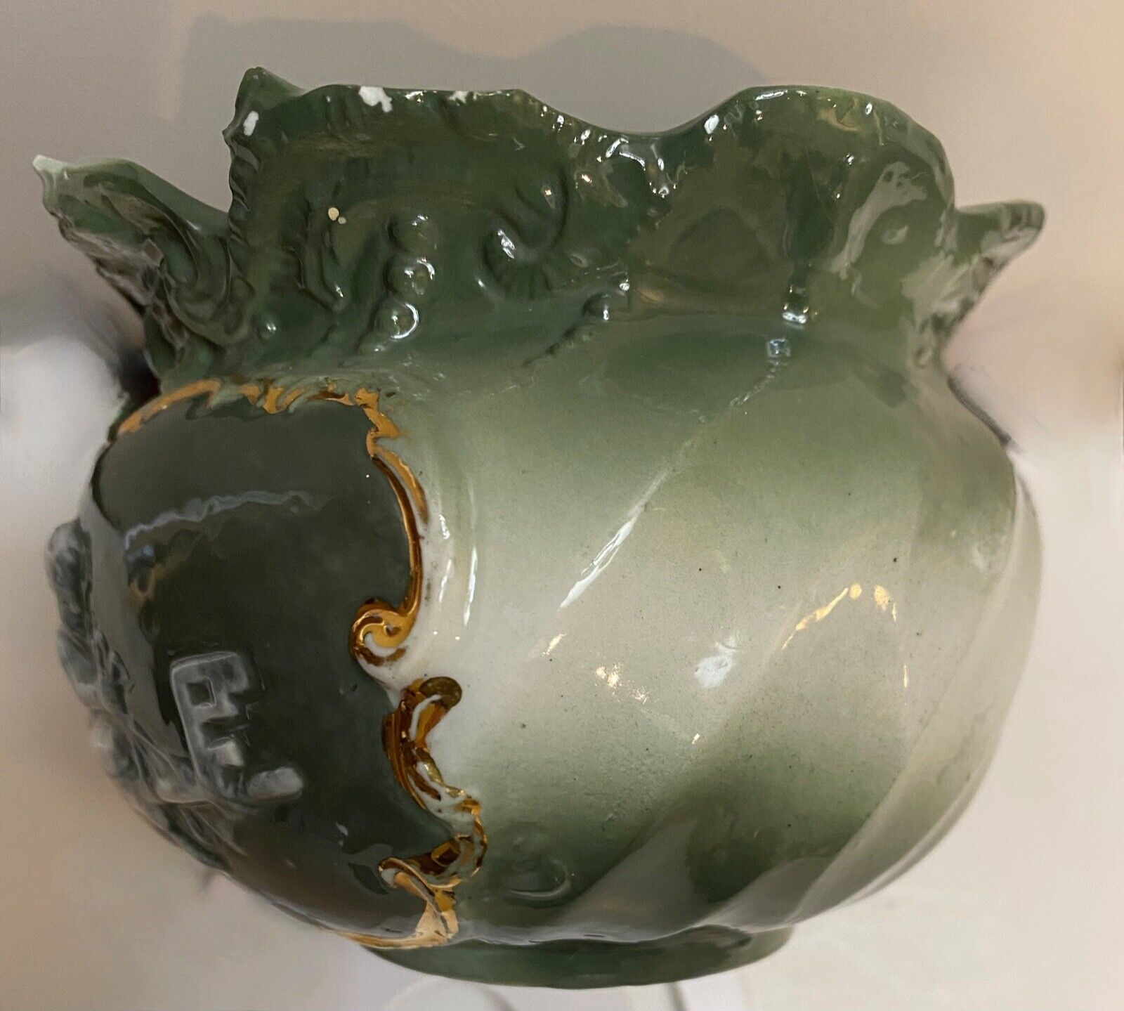Embossed Porcelain Antique Cherub/Cupid Rose Vase German 1800's